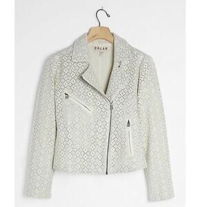 Anthropologie Eyelet Embroidered Moto Jacket Light Blue Size Small